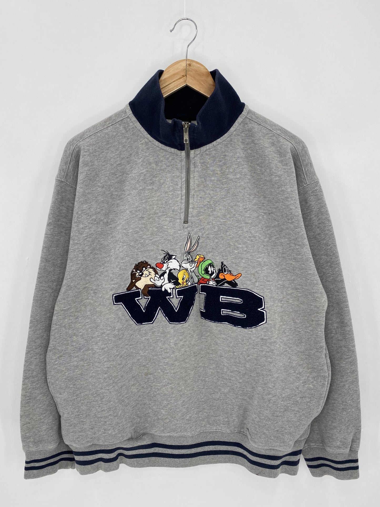 00' WARNER BROS. Half-Zip Size L Vintage Sweat-shirt / K5373