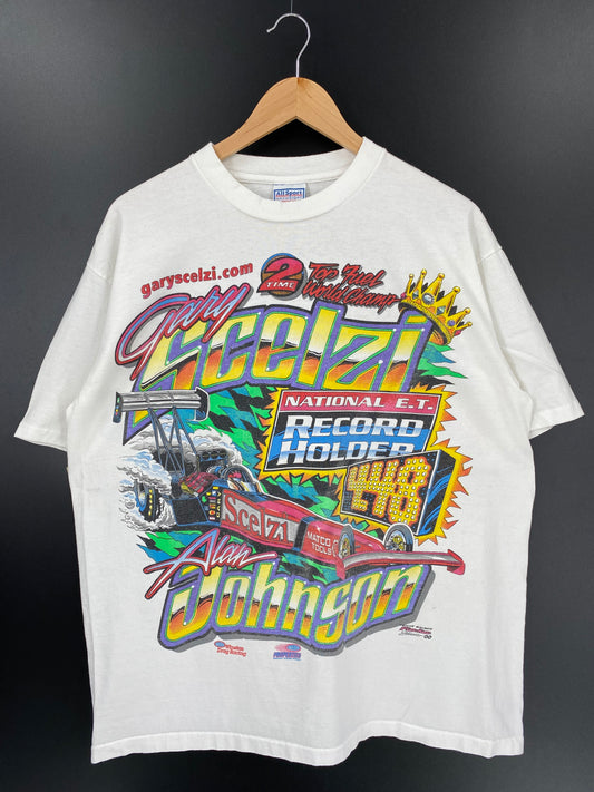 00’ NHRA GARY SCHELZI ALAN JOHNSON Made in USA Size XL Vintage Racing T-shirt / k1792