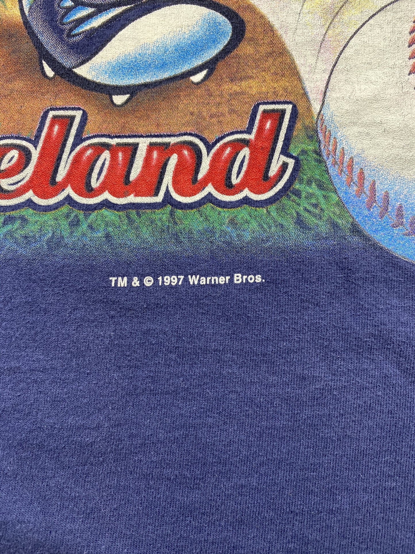 1997 TAZ WARNER BROS. CLEVELAND INDIANS Size XL Vintage MLB T - Shirts / k5108