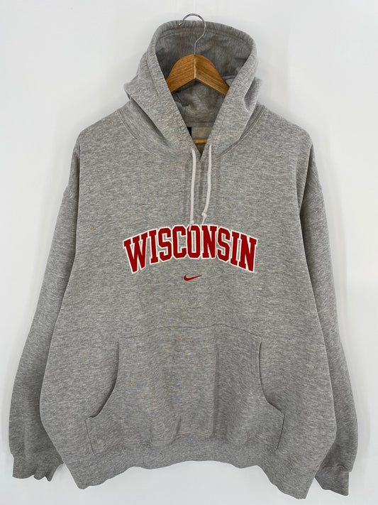 90’s NIKE WISCONSIN Size XXL Vintage College Hoodie Sweat-shirt / K8146