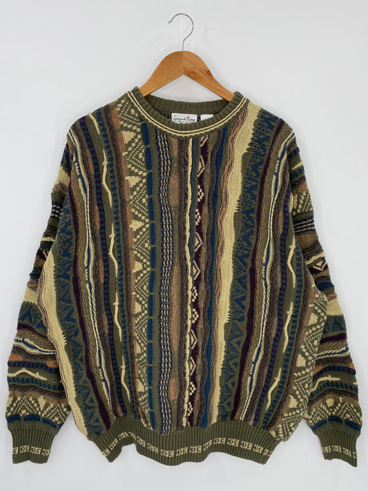 Vintage 3D Coogi-Style Size No tag(Approx.XL) Knit Sweater / 9823