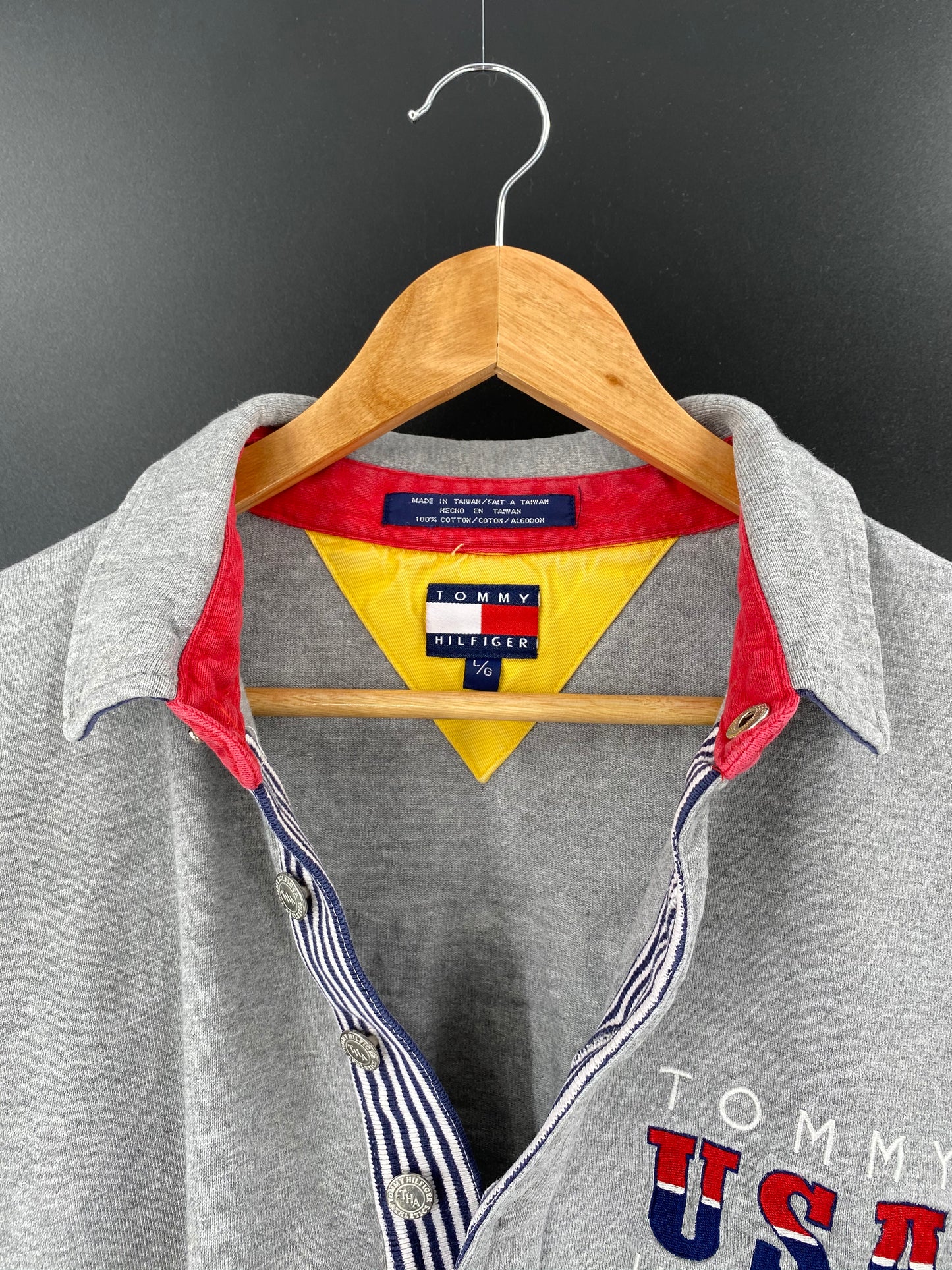 TOMMY HILFIGER Size L Vintage Long Sleeve Polo-Shirt / 9160