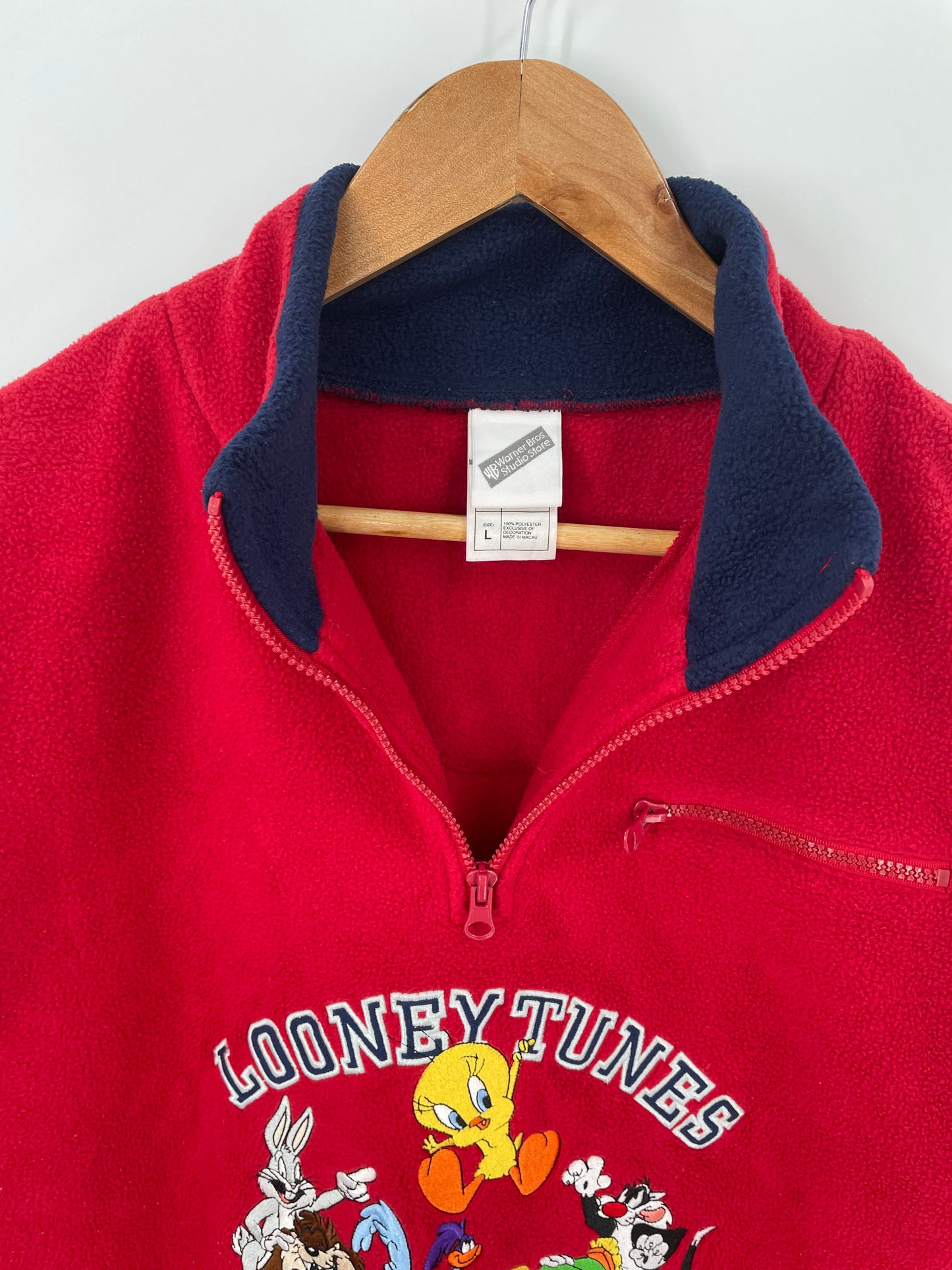 2000 LOONEY TUNES Size L Vintage Fleece Zip-up Sweat-Shirt / K1367