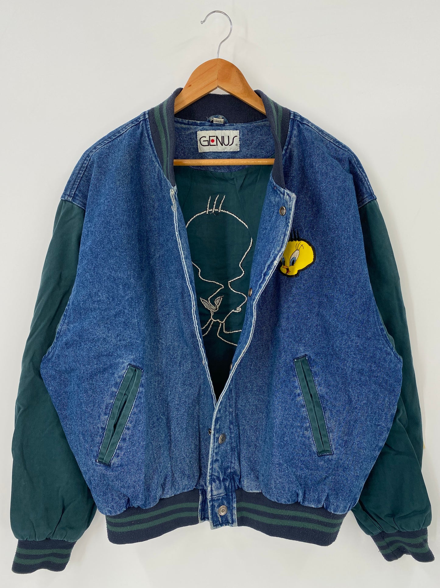 1994' LOONEY TUNES TWEETY Size L Vintage Denim Jacket / K4105