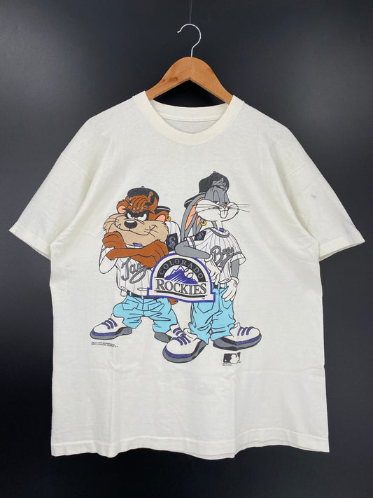 1993 LOONEY TUNES TAZ x BUGS BUNNY Size No Tag (Approx.XL) Vintage MLB T-Shirt / K1455