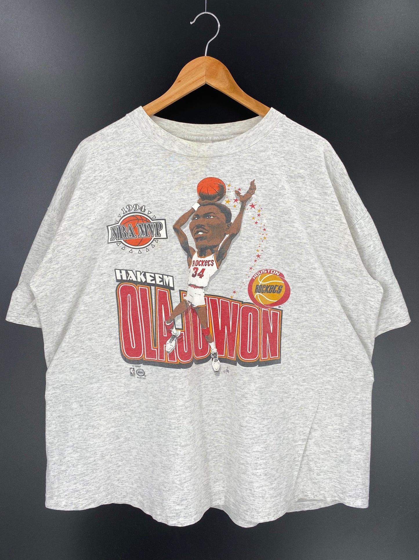 1994 Hakeem Olajuwon Houston Rockets Made in USA Size XL Vintage NBA T-Shirt / 9291
