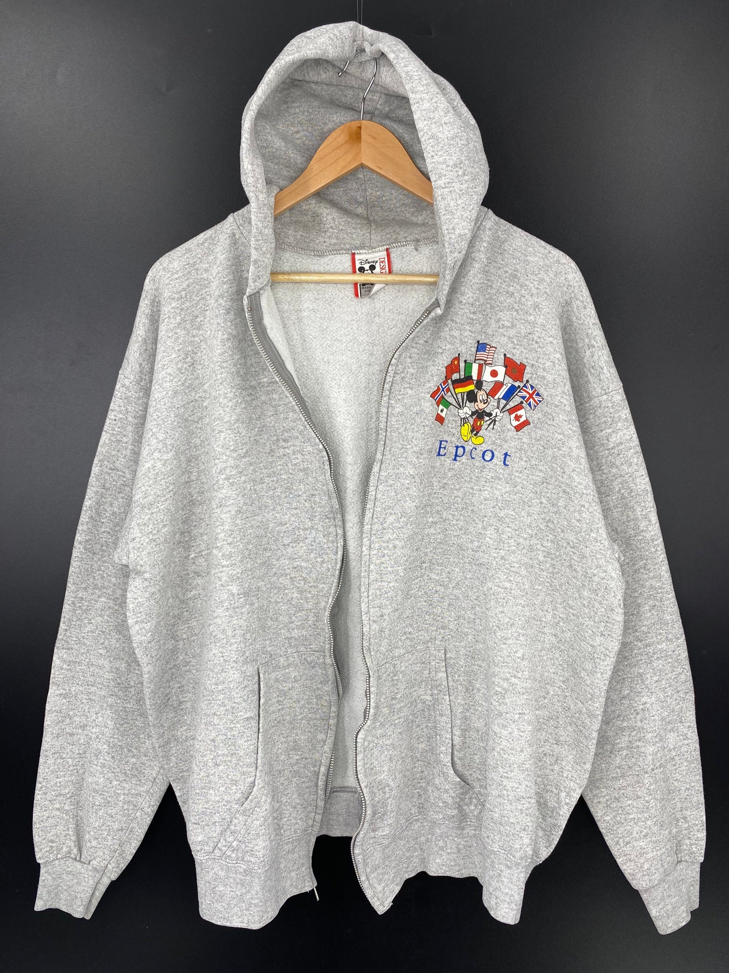 90’s DISNEY EPCOT MICKEY Made in USA Size L-XL Vintage Zip-up Hoodie Sweat-shirt / A5019