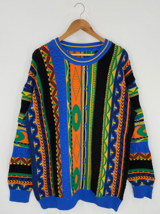 Vintage 3D Coogi-Style Size No tag (Approx.XL) Knit Sweater / 9820