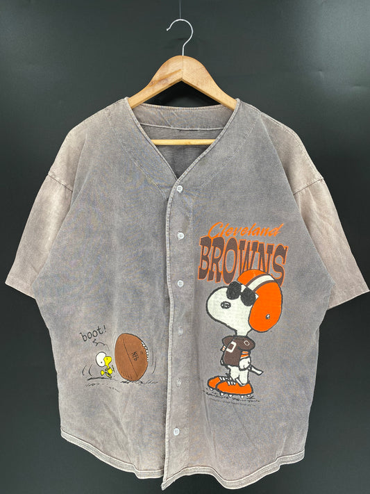 1994 CLEVELAND BROWNS SNOOPY (No tag Approx. Size L) Vintage NFL Botton up T-shirt / K833