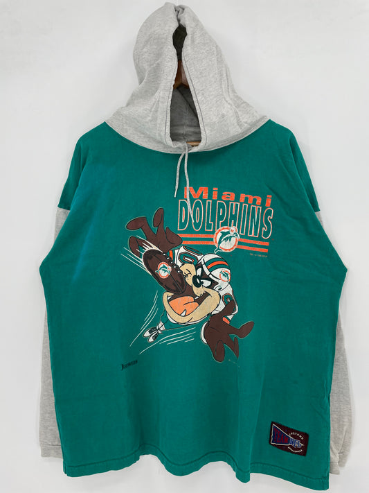 1992 NFL DOLPHINS TAZ Made in USA Size XL Vintage NFL Long Sleeve Hoodie T- Shirt/ K3062