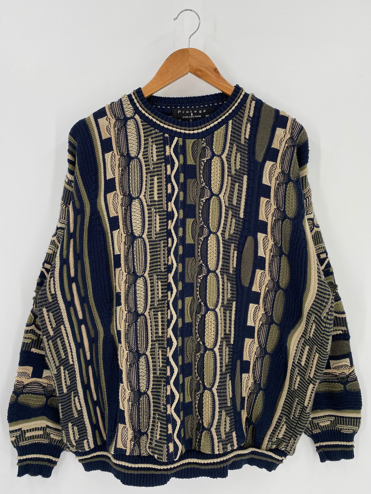 Vintage 3D Coogi-Style Made in USA SizeXL Knit Sweater / 9779