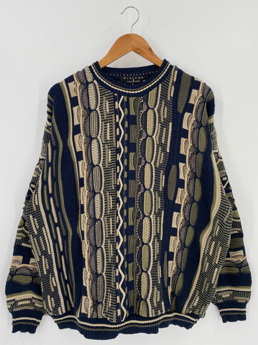 Vintage 3D Coogi-Style Made in USA SizeXL Knit Sweater / 9779