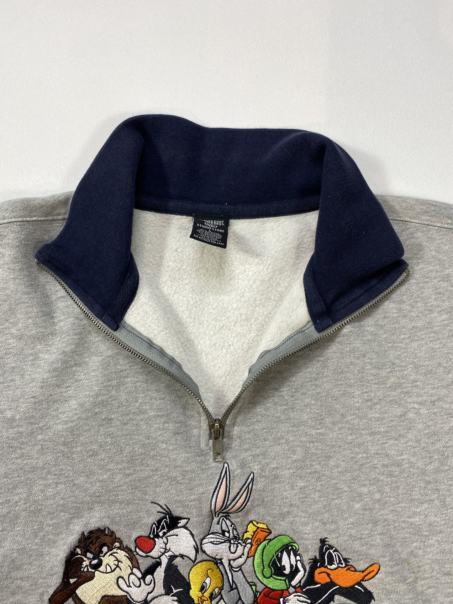 00' WARNER BROS. Half-Zip Size L Vintage Sweat-shirt / K5373