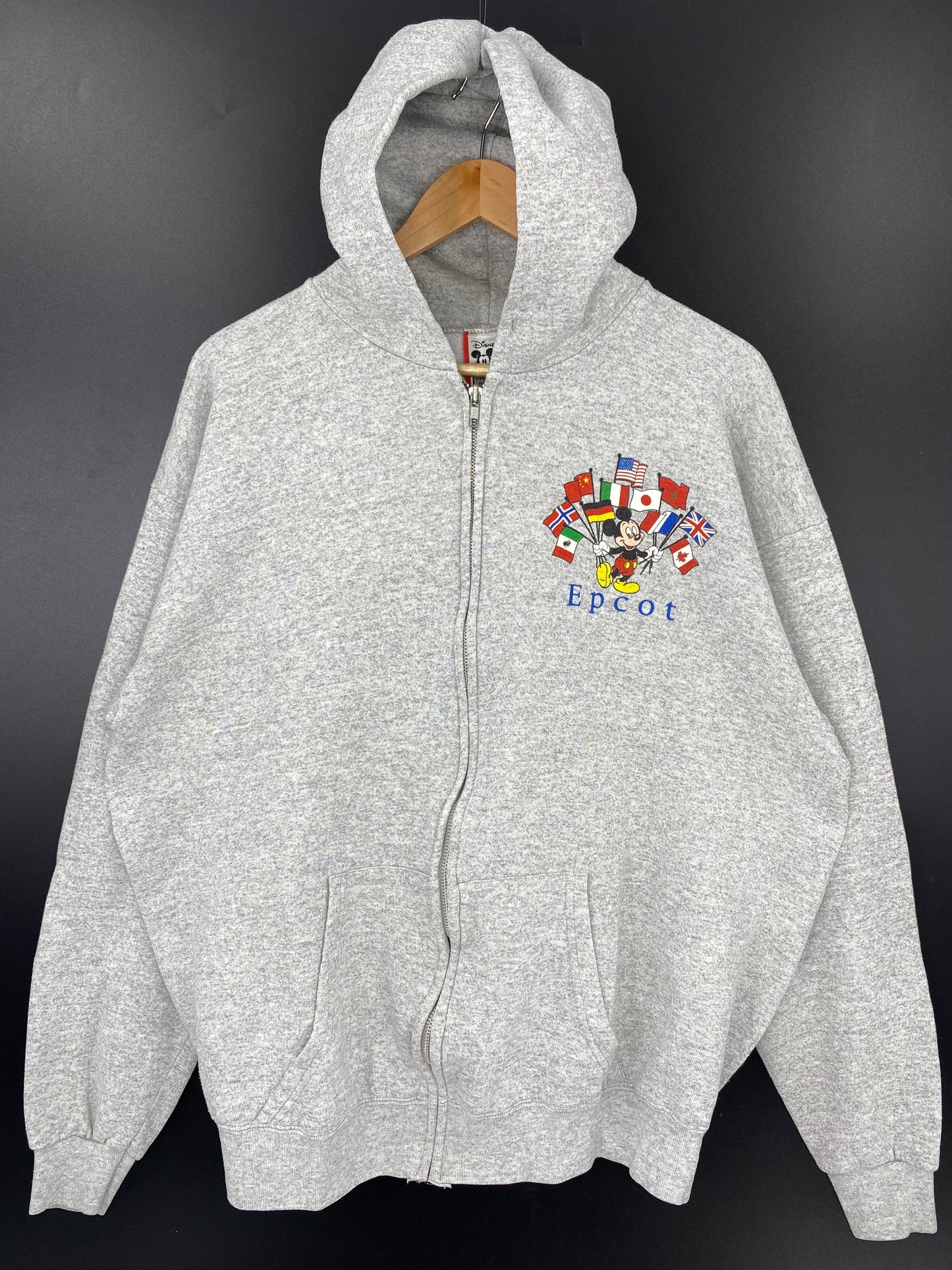 90’s DISNEY EPCOT MICKEY Made in USA Size L-XL Vintage Zip-up Hoodie Sweat-shirt / A5019