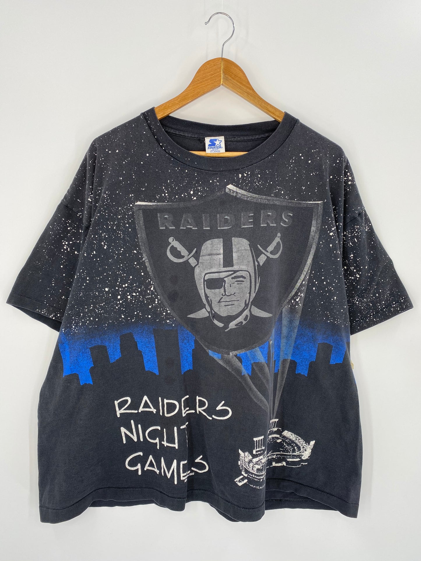 1992 STARTER RAIDERS All Over Print Made in USA Size XL Vintage T-Shirt / 7641