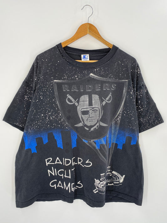 1992 STARTER RAIDERS All Over Print Made in USA Size XL Vintage T-Shirt / 7641