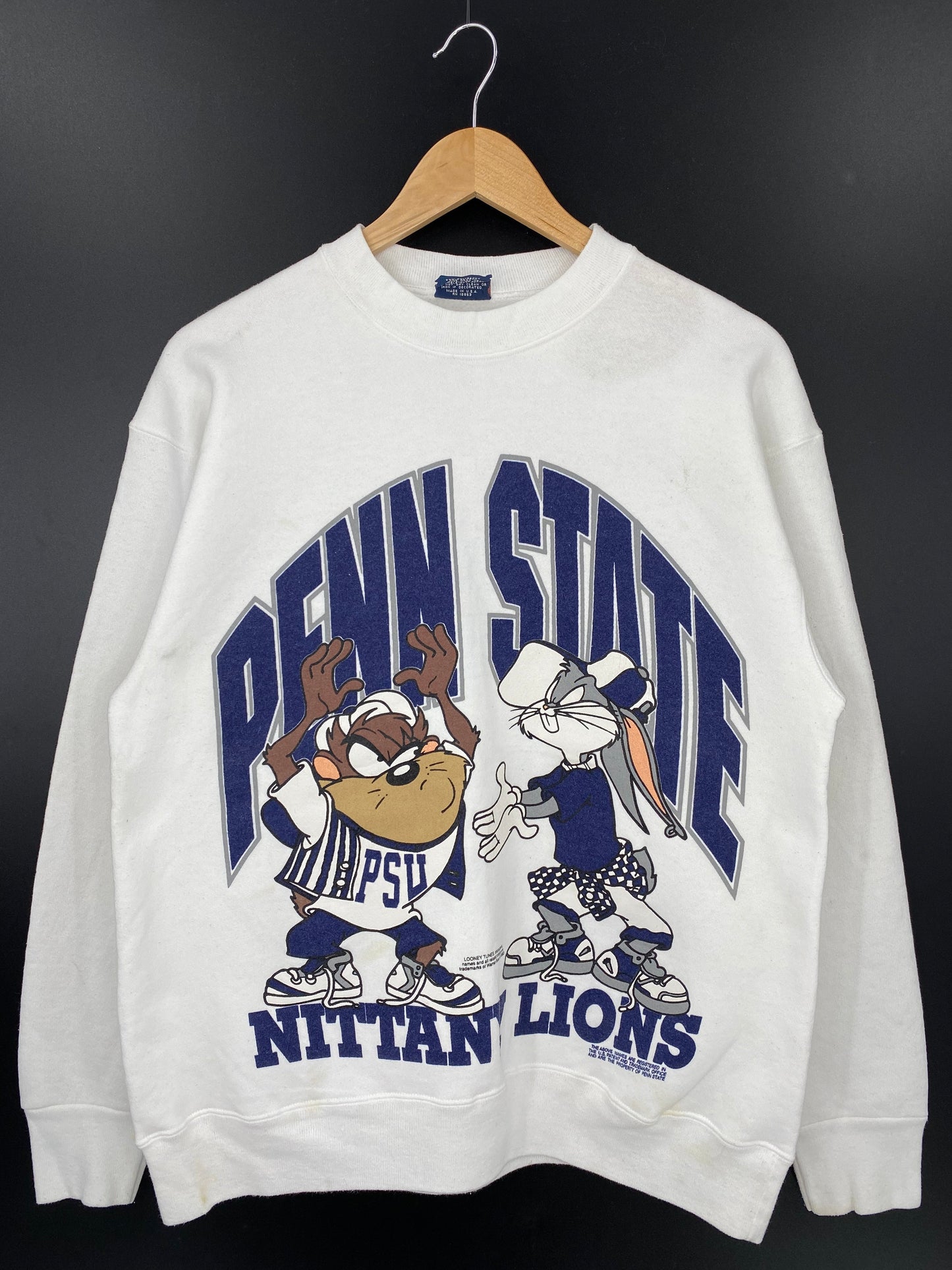 1993 PENN STATE x LOONEY TUNES TAZ BUGS BUNNY Made in USA Size L Vintage College Sweat-shirt / E4741S