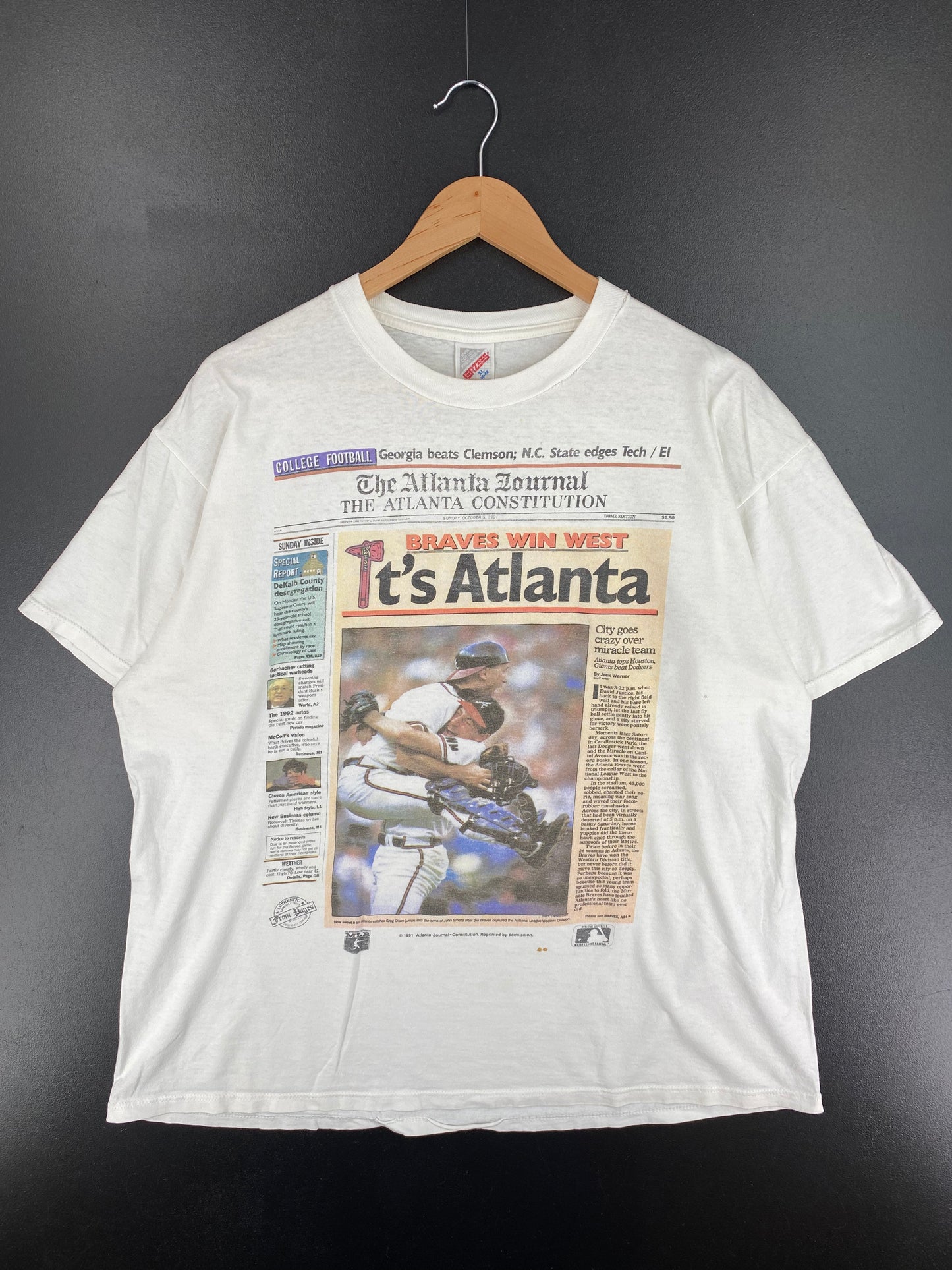 1991 ATLANTA BRAVES Made in USA Size XL Vintage MLB T- Shirt / A2818