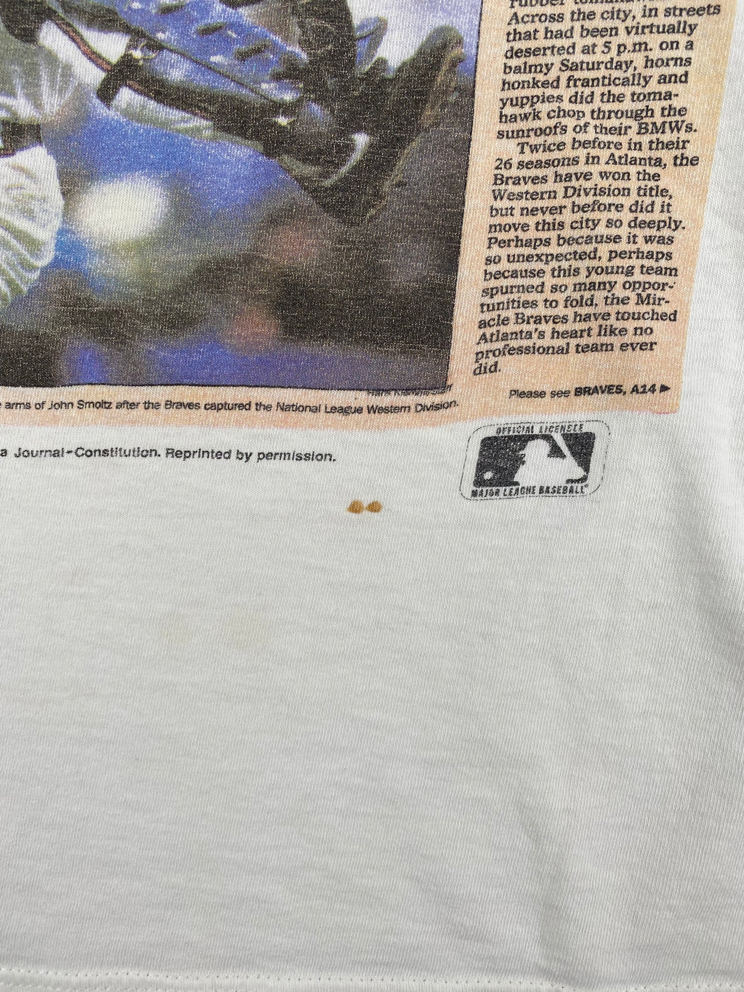 1991 ATLANTA BRAVES Made in USA Size XL Vintage MLB T- Shirt / A2818