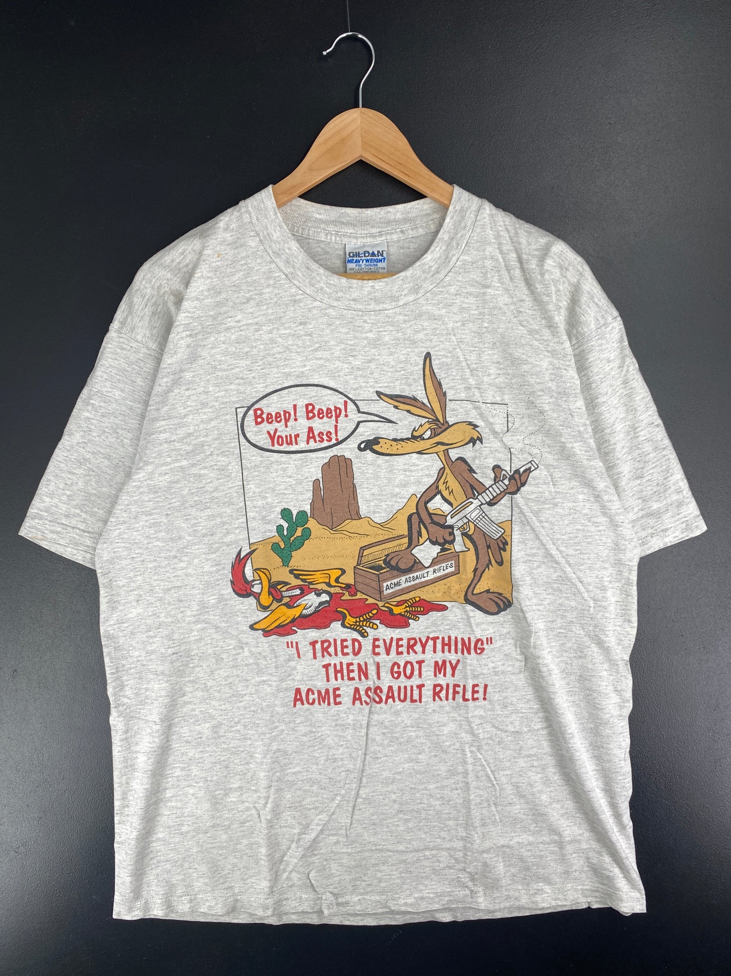 VINTAGE BEEP! BEEP! YOUR ASS! WILE E COYOTE AND ROADRUNNER Made in USA Size XL T-Shirt / E2151T