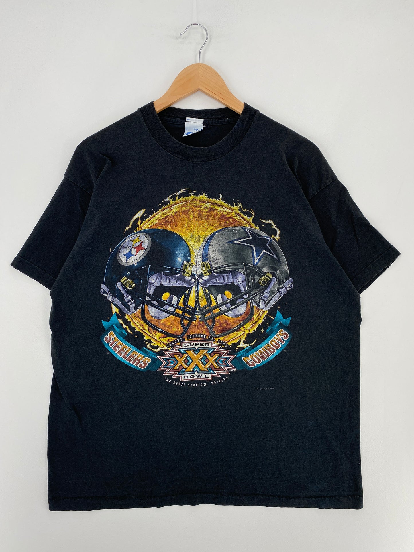 1995 SALEM x SUPER BOWL PITTSBURGH STEELERS x DALLAS COWBOYS Made in USA Size L Vintage NFL T-shirt / E2240T