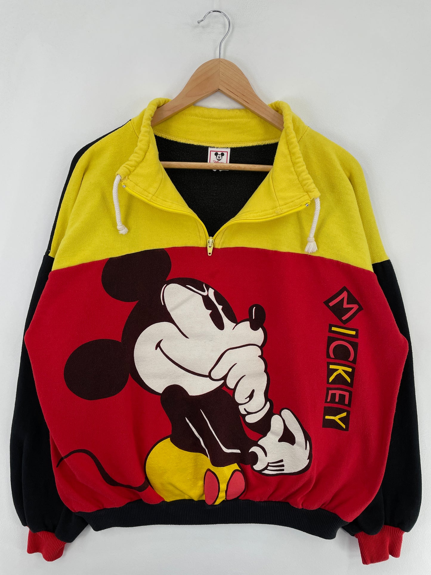 90's DISNEY MICKEY Made in USA Size (Approx.XL) Vintage Half-Zip Sweat-shirt / E2470S