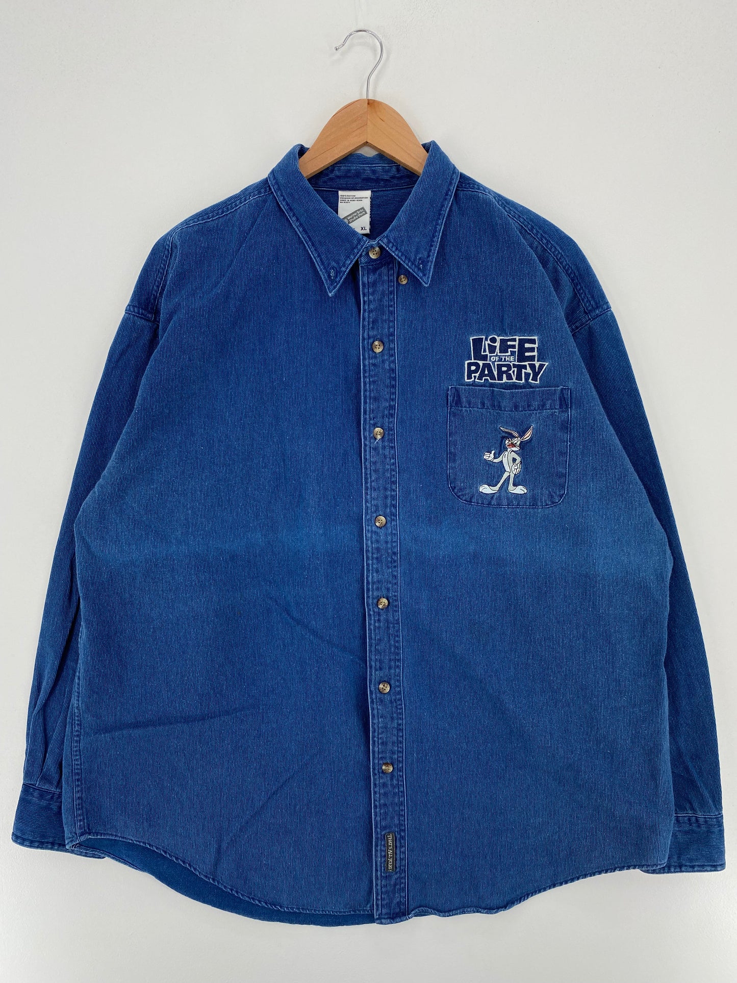 90's LOONEY TUNES BUGS BUNNY Size XL Vintage Button-Down Shirt / E6124B
