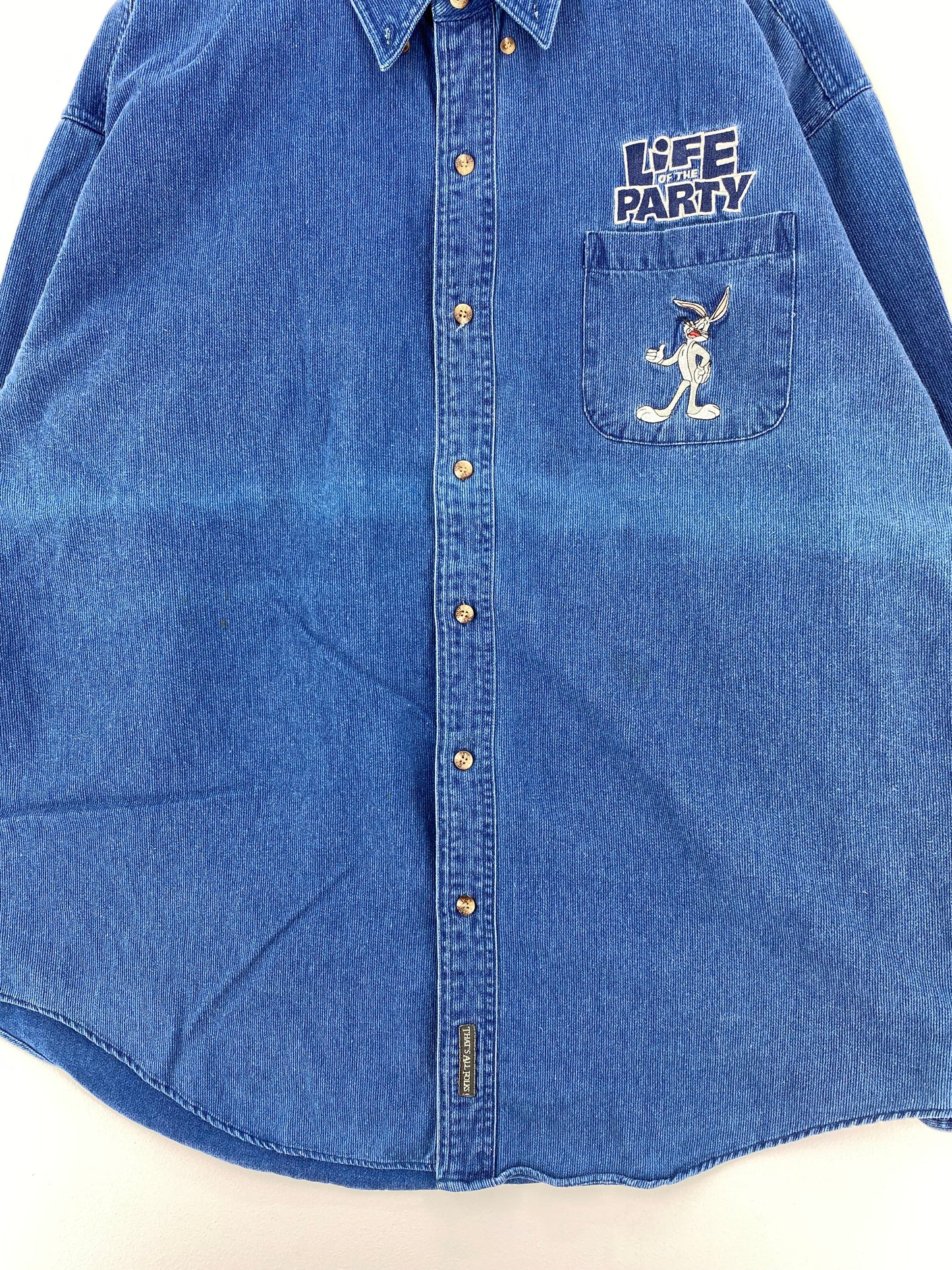 90's LOONEY TUNES BUGS BUNNY Size XL Vintage Button-Down Shirt / E6124B