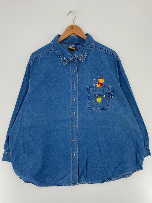 00' DISNEY WINNIE THE POOH Size Ladies 26W-28W Vintage Button-Down Shirt / E6128B