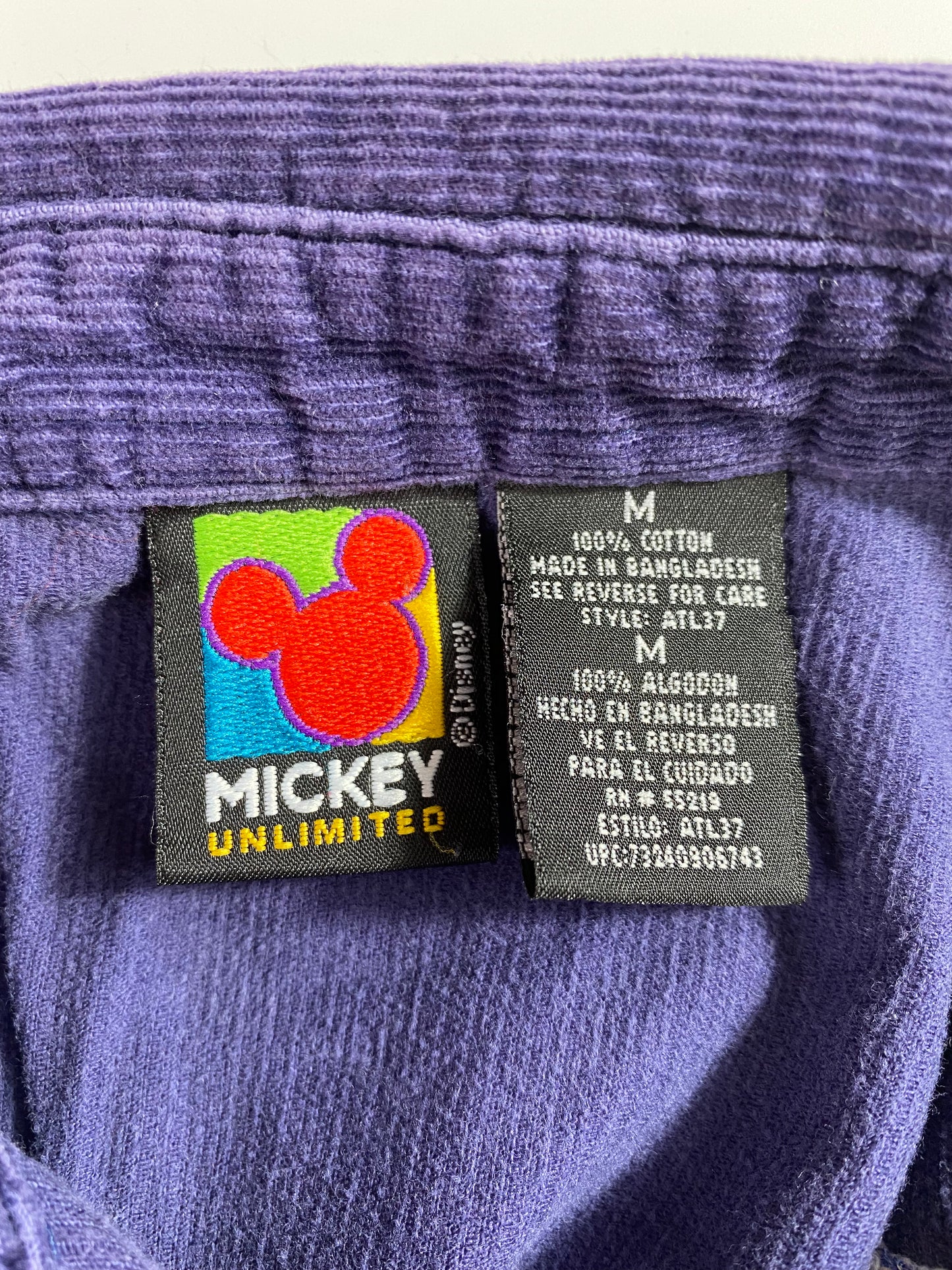 90's DISNEY MICKEY Size M Vintage Corduroy Button-Down Shirt / A3166