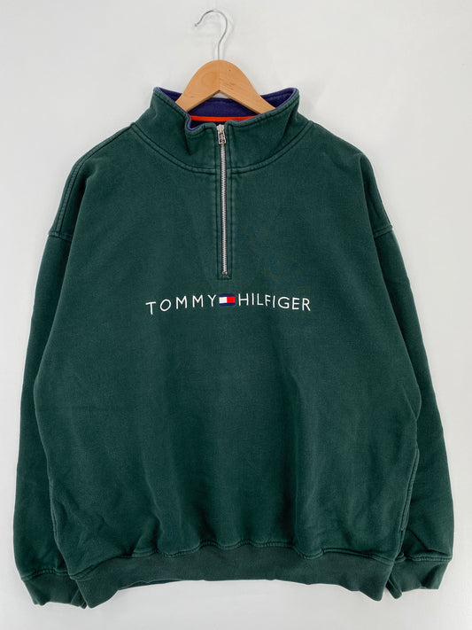90’s TOMMY HILFIGER Size XXL Vintage Half Zip Sweat-shirt / E449