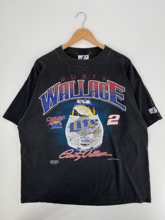 00’ NASCAR RUSTY WALLACE x MILLER LITE Size XL Vintage Racing T-Shirt / A1144