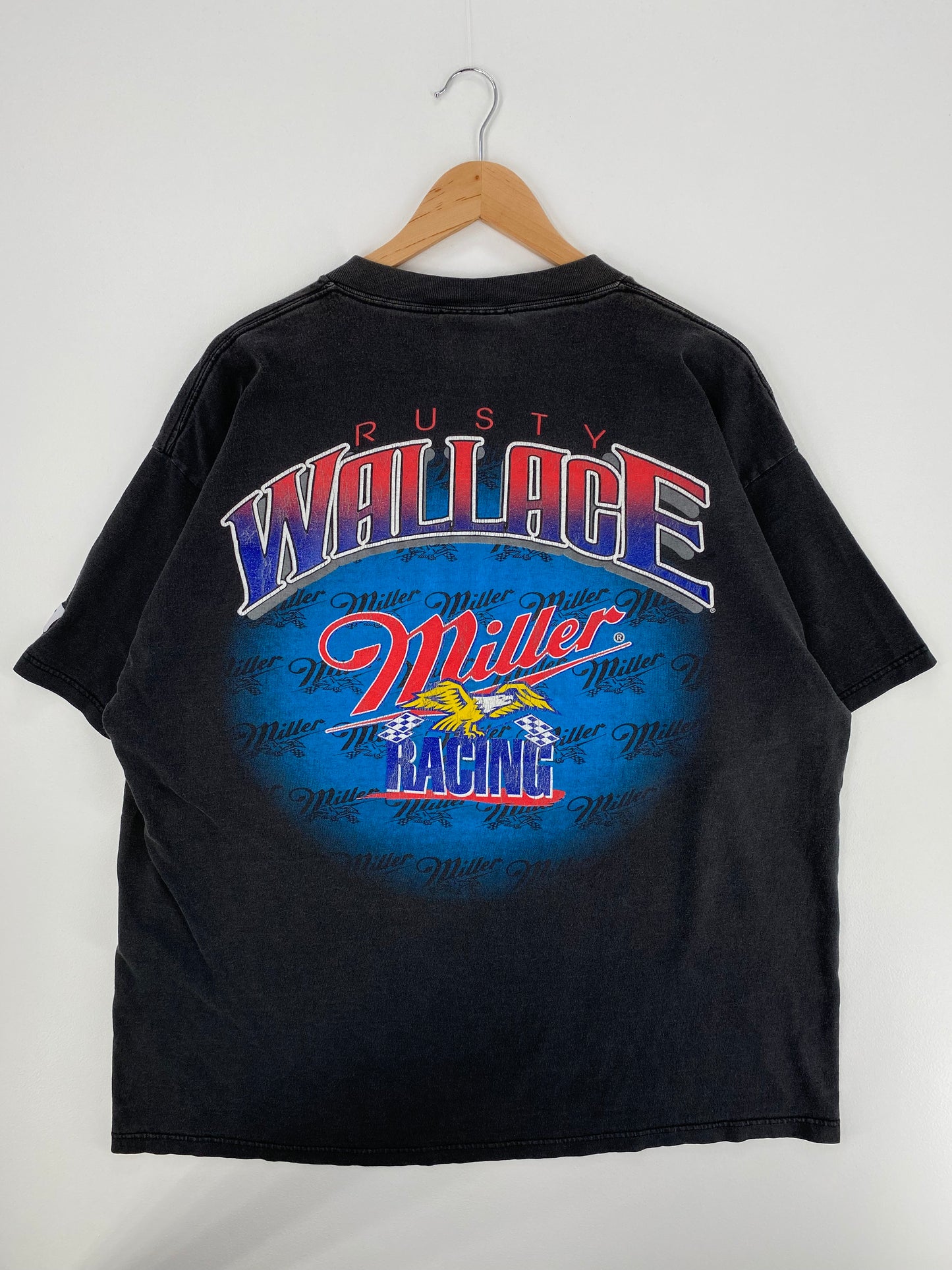 00’ NASCAR RUSTY WALLACE x MILLER LITE Size XL Vintage Racing T-Shirt / A1144