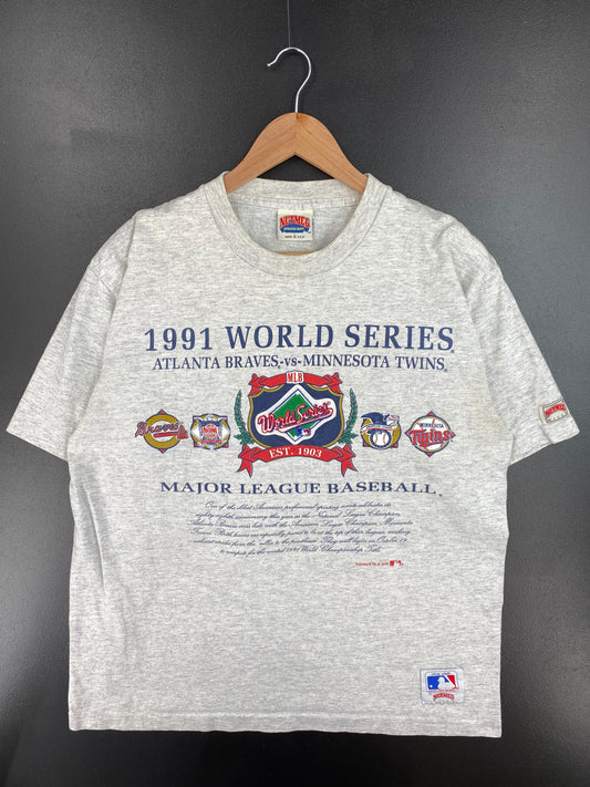 1991 ATLANTA BRAVES x MINNESOTA TWINS Made in USA Size L Vintage MLB T-shirt / A1301
