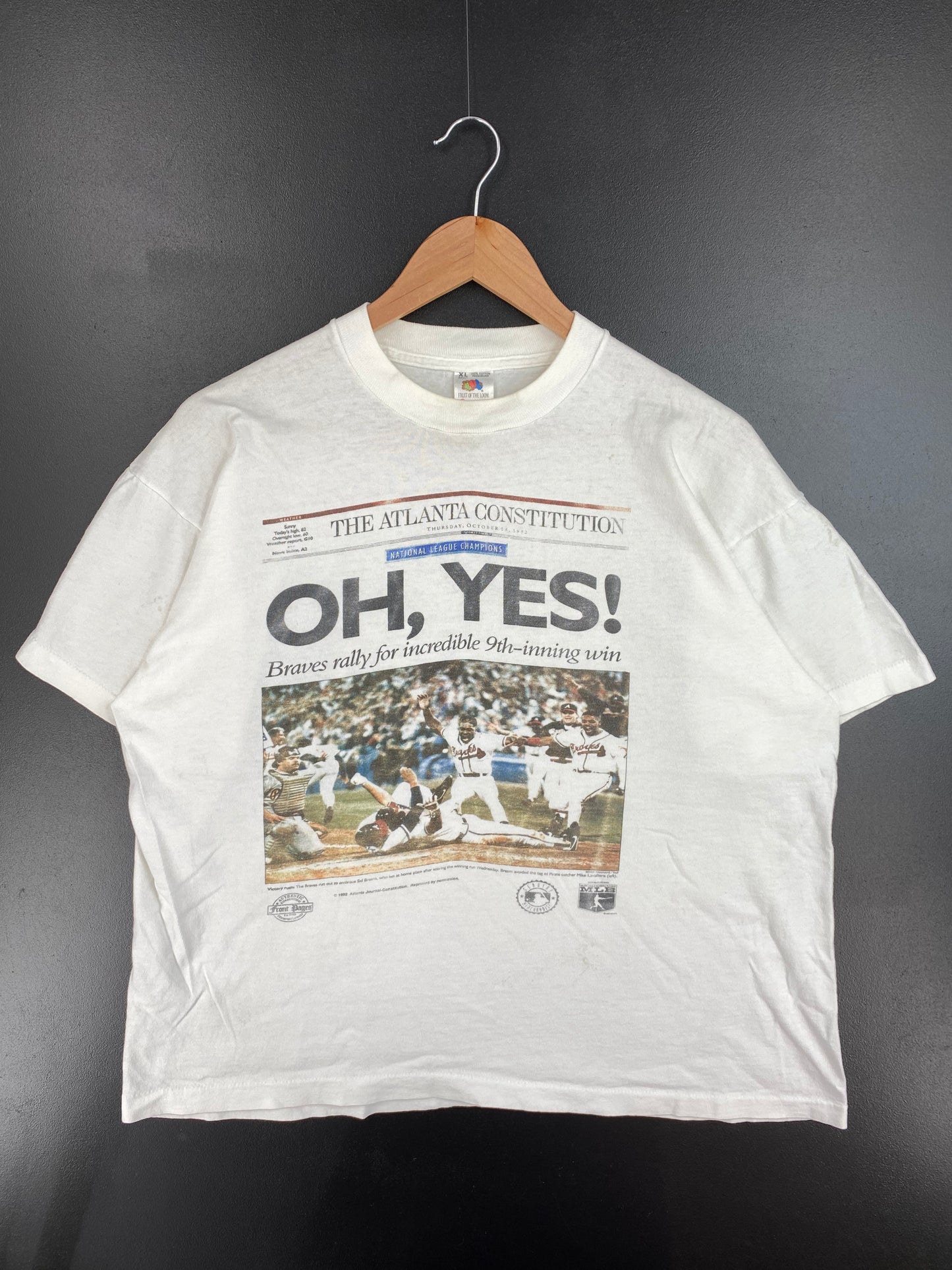 1992 ATLANTA BRAVES Made in USA Size XL Vintage MLB T-shirt / A1297