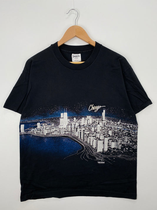 1989 CHICAGO CITY VIEW Made in USA Size L Vintage T-Shirt / A1371
