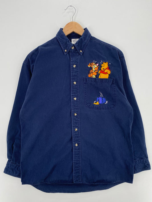 00’ DISNEY WINNIE THE POOH Size No Tag (Approx.M) Vintage Button-Down Shirt / E3600B