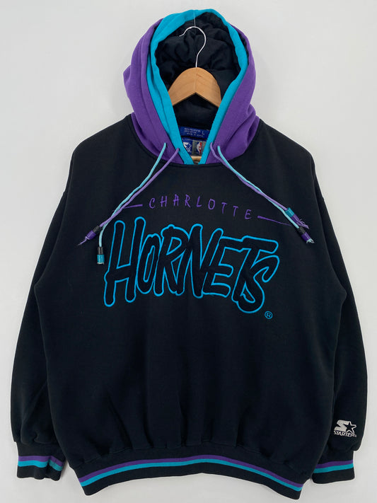 90’s STARTER x CHARLOTTE HORNETS Size L Vintage NBA Double Hoodie Sweat-shirt / A6936