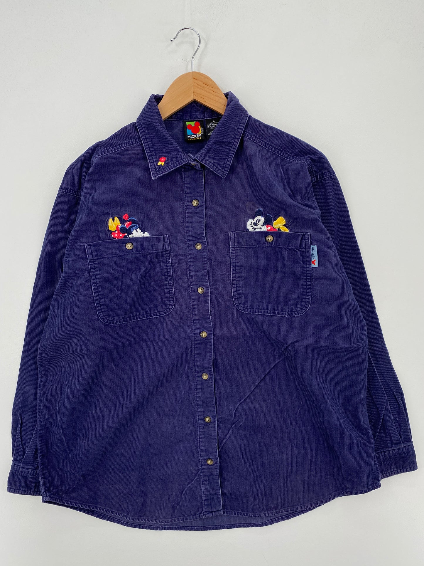 00' DISNEY MICKEY AND MINNIE Size Ladies L Vintage Corduroy Button down Shirts / A7467