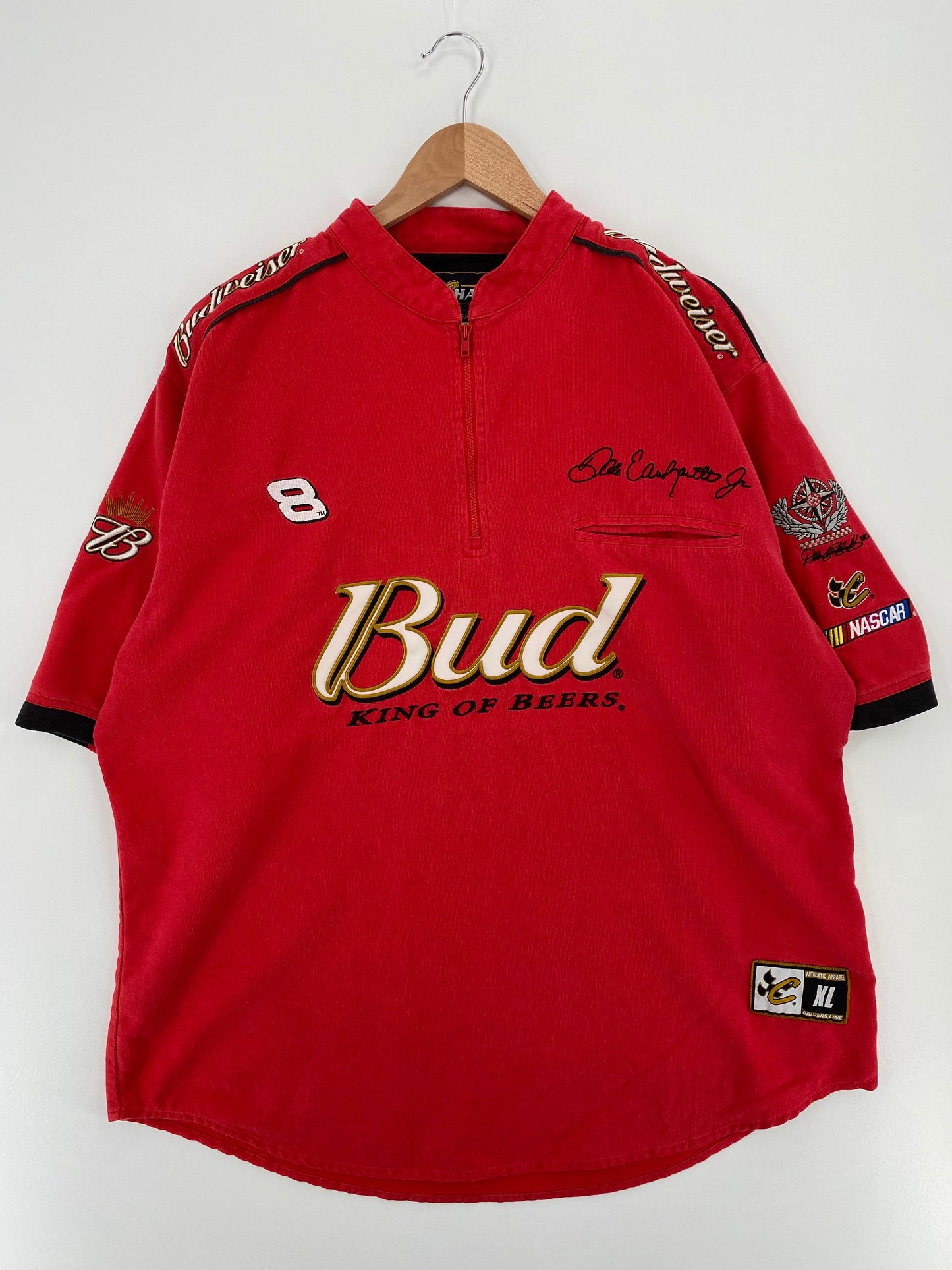 Vintage NASCAR DALE EARNHARDT JR x BUDWEISER Size XL Racing Half Zip T-Shirt / A2451