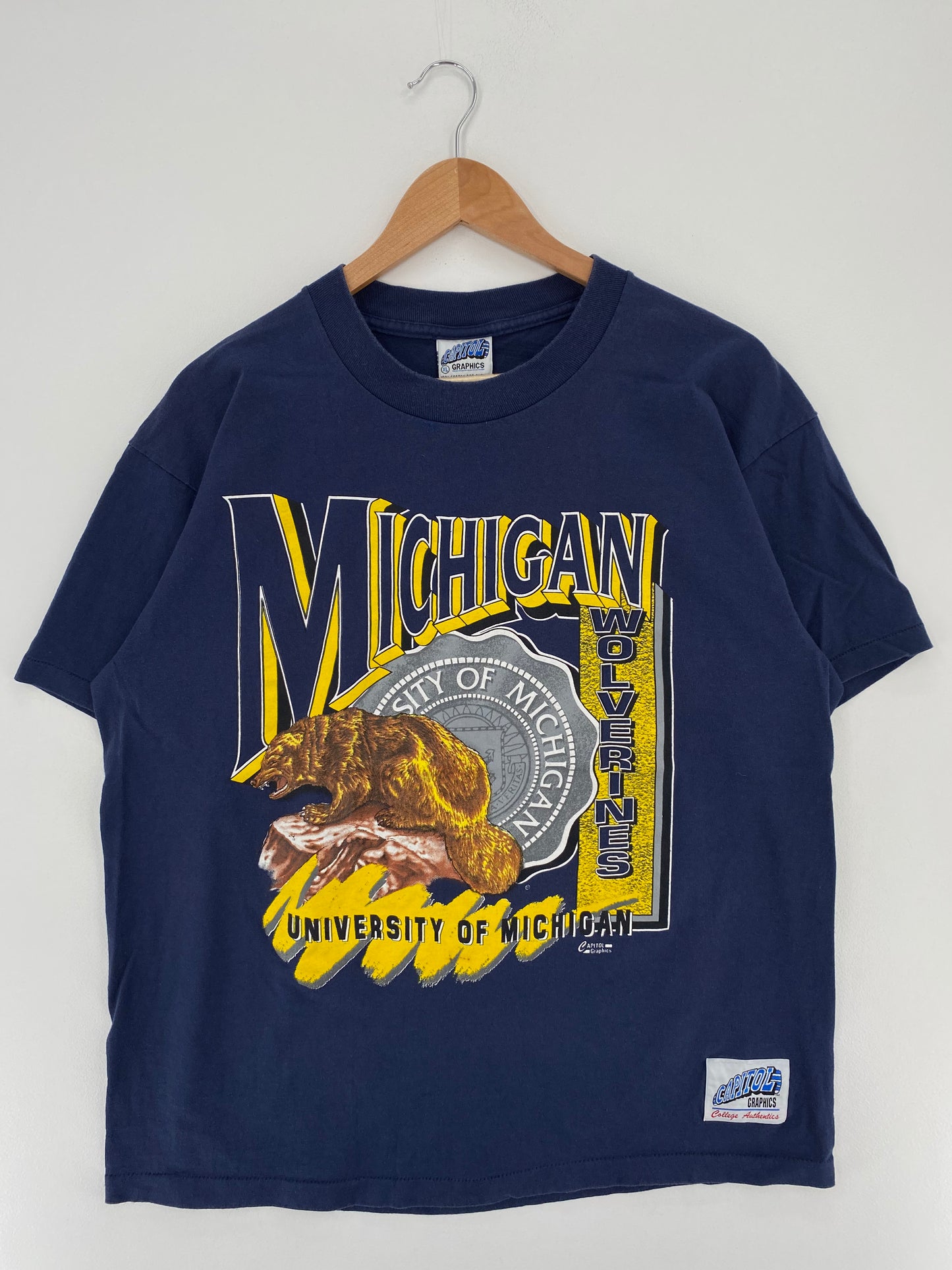 90's MICHIGAN WOLVERINES Made in USA Size XL Vintage College T-Shirt / A2461