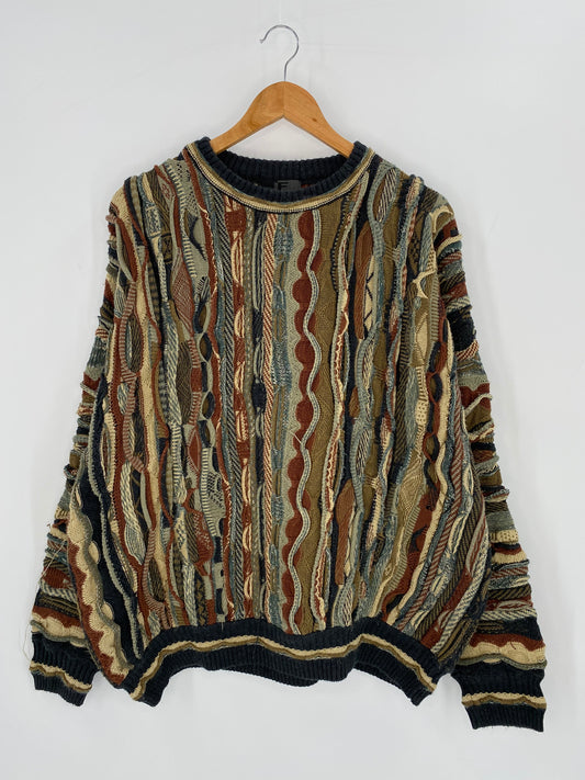 Vintage 3D Coogi-Style Size XL Knit Sweater / 9451