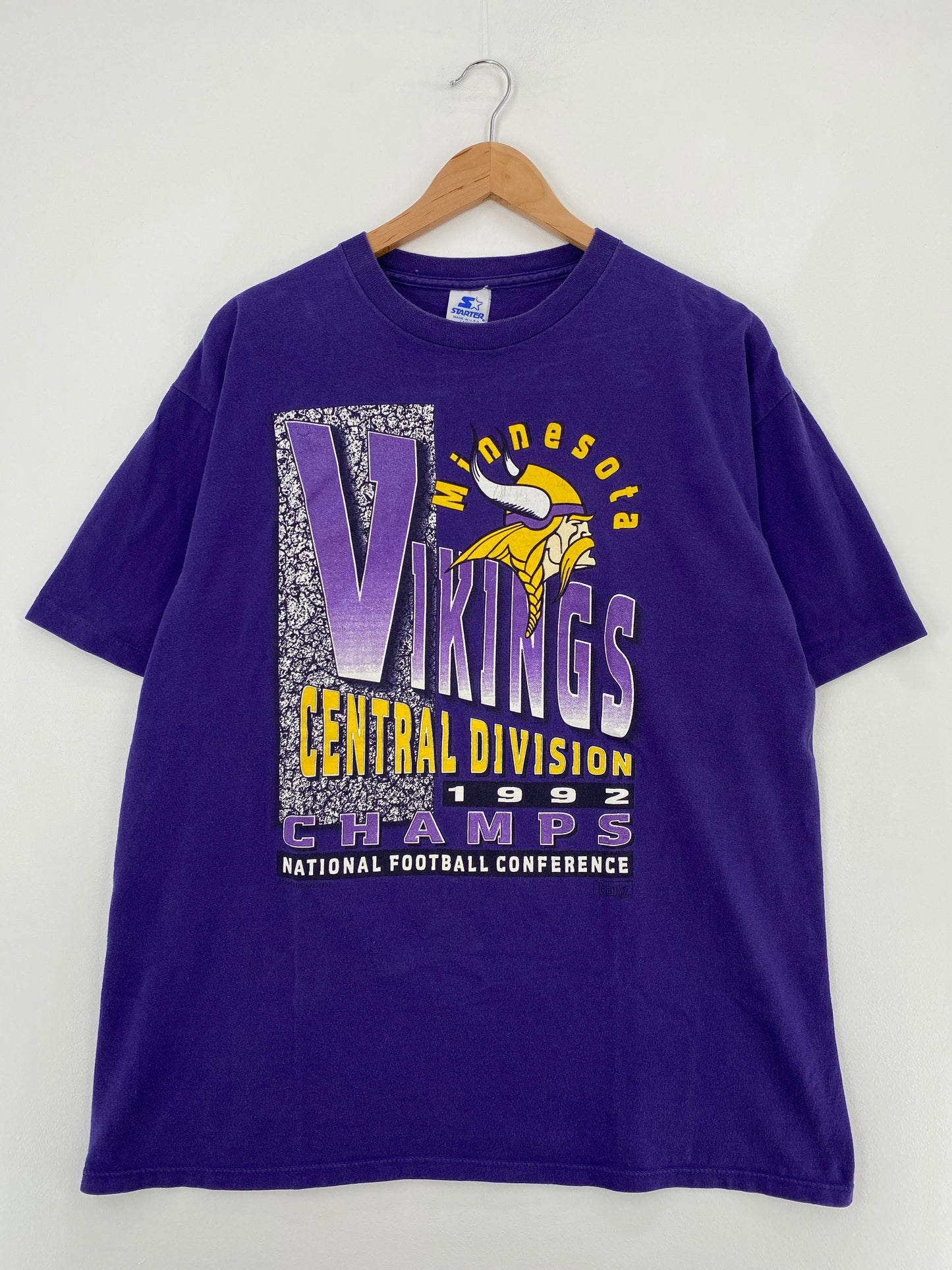 1992 STARTER x MINNESOTA VIKINGS Made in USA Size L Vintage NFL T-shirt / E1647T