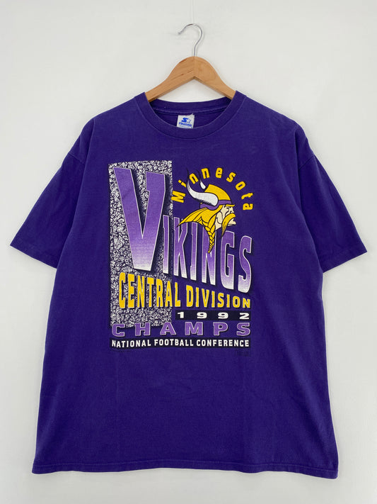 1992 STARTER x MINNESOTA VIKINGS Made in USA Size L Vintage NFL T-shirt / E1647T