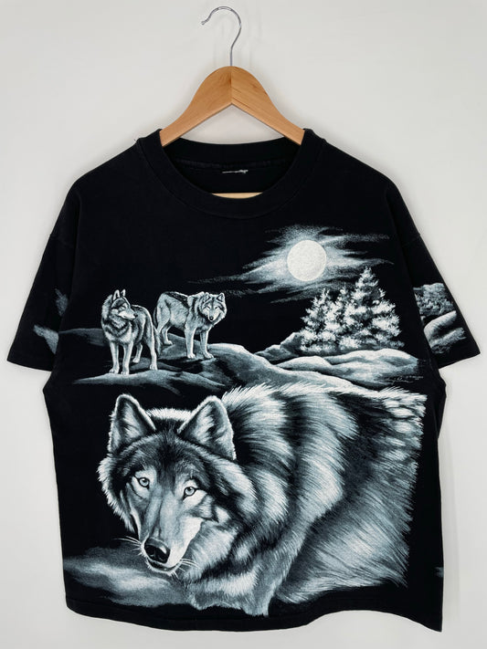 1994 WOLF NATURE All Over Print Size No Tag(Approx. XL) Vintage T-Shirt / K9649