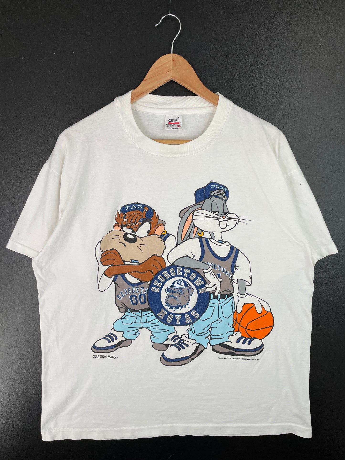 1993 LOONEY TUNES x GRORGETOWN HOYAS Made in USA Size XL Vintage College T-Shirt / A7799
