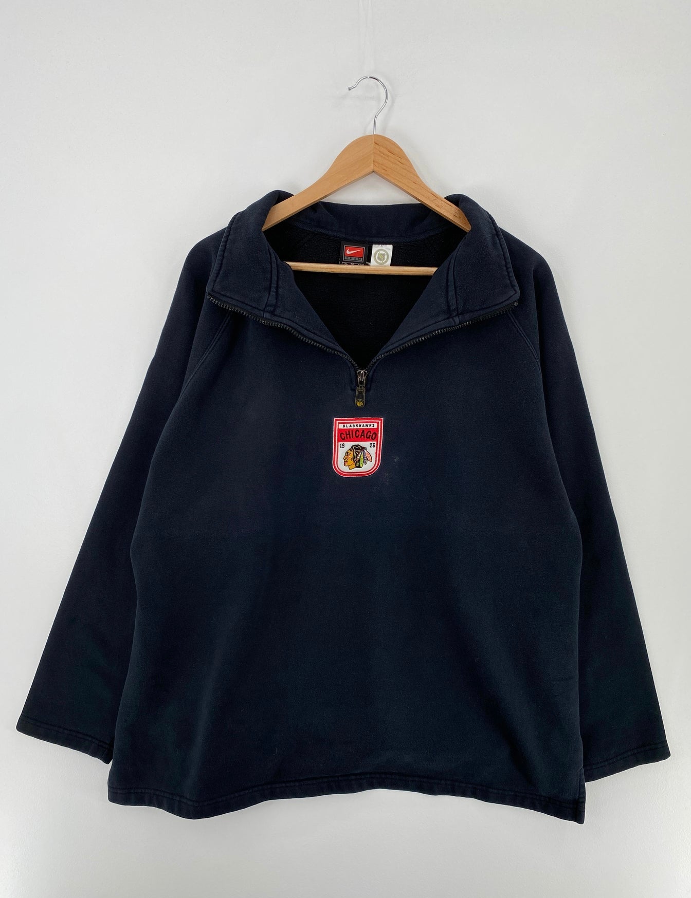 00' NIKE x CHICAGO BLACKHAWKS Size XL Vintage NHL Half Zip Sweat-Shirt / E269
