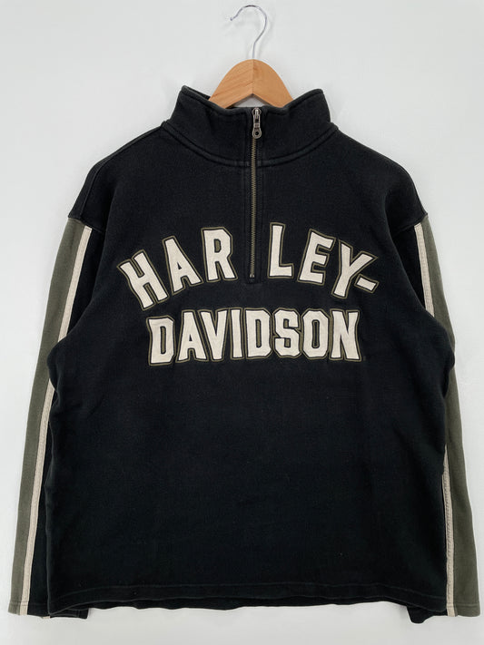 Vintage HARLEY DAVIDSON Size L Half Zip-up Sweat-Shirt / A8561