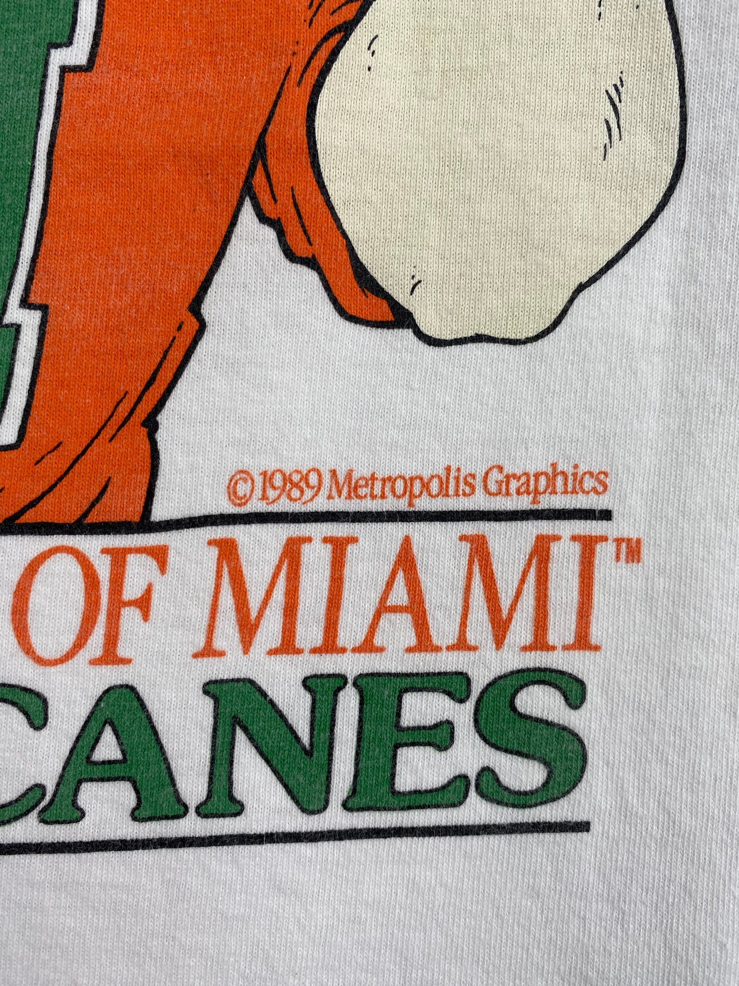 1989 MAIAMI HURRICANES Made in USA Size XL Vintage College T-Shirt / E5242T