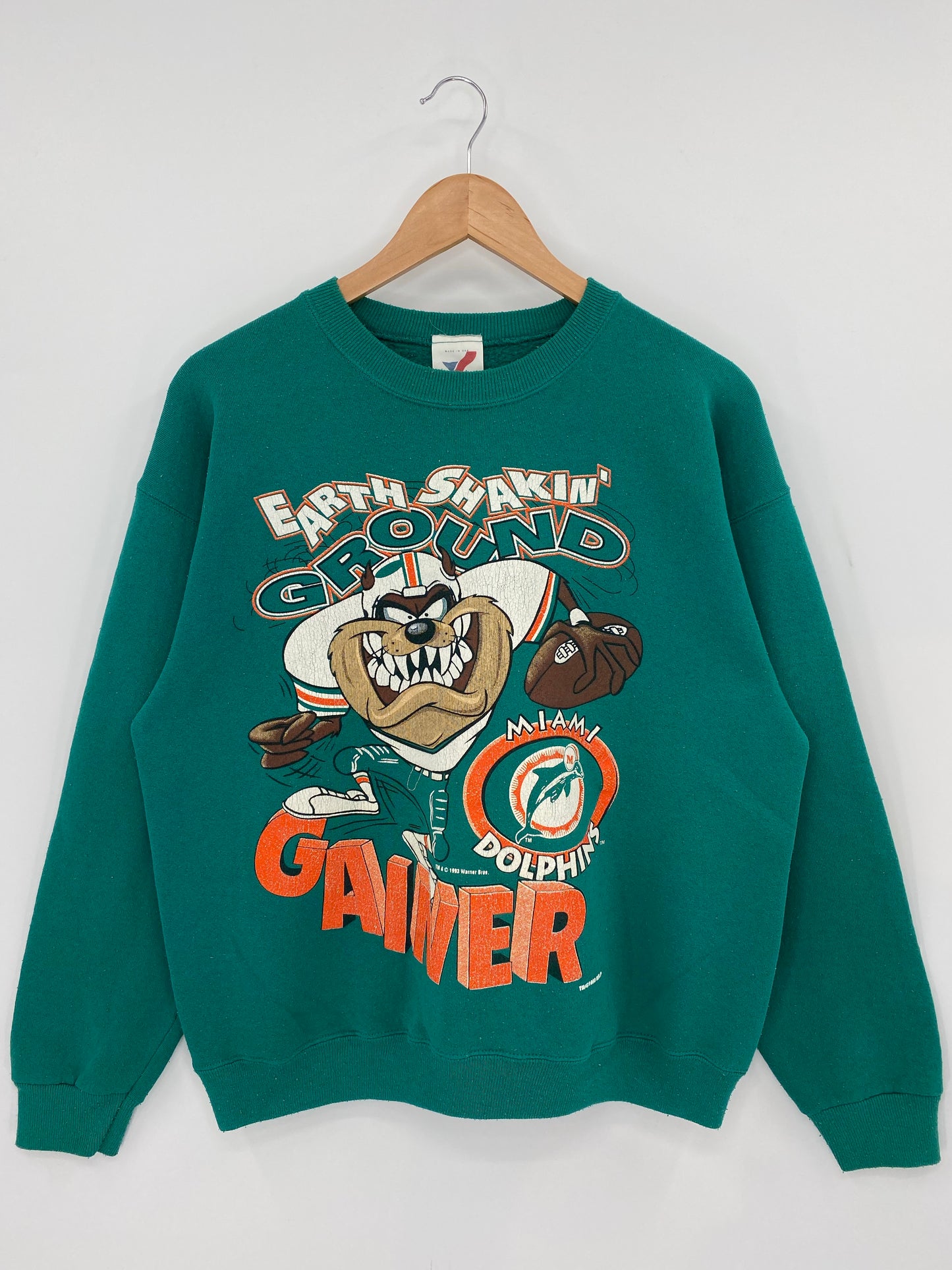 1993 MIAMI DOLPHINS x TAZ Size Made in USA M Vintage NFL Sweat-shirt / K7092